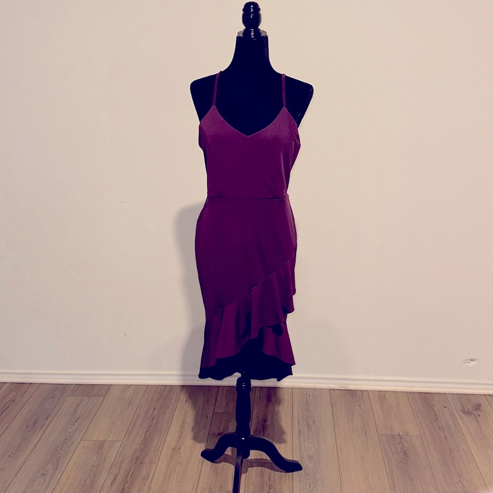 Women's V Neck Wrap Asymmetric Ruffle Hem Dress